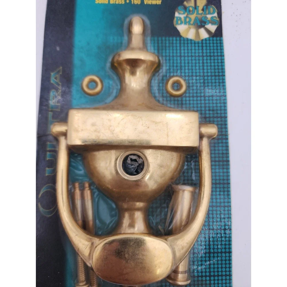 New Ultra Hardware Solid Brass Door Knocker W/ 160° Viewer Peephole